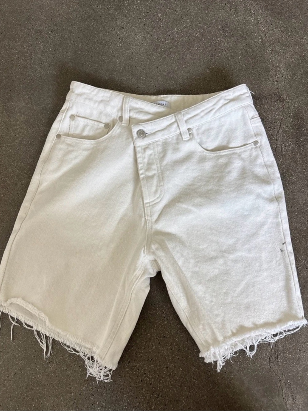 Crescent White Denim Shorts with Folded Waist Label